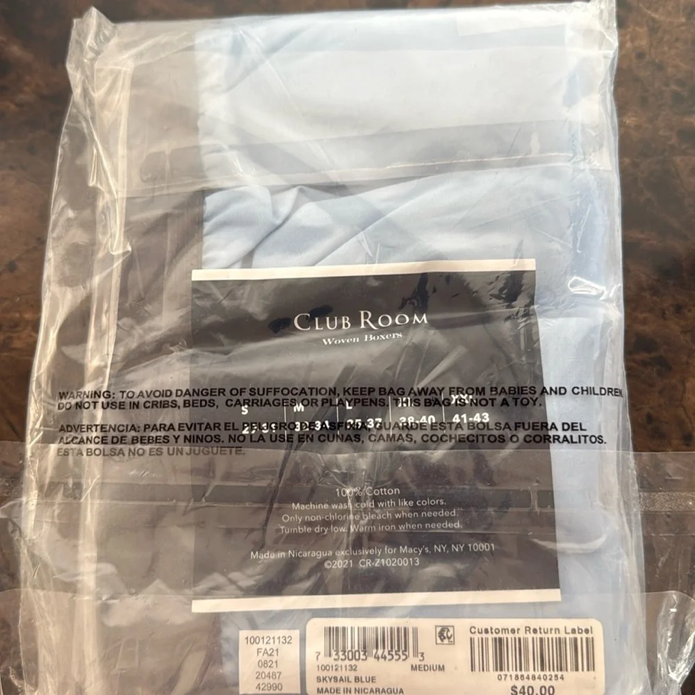 New! Club Room Light Blue Woven Cotton Boxers, 4 Pack, Size Medium